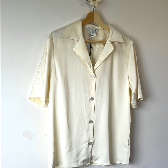Rachel Zoe Cream Blouse Short Sleeve Relaxed Fit - Picture 4 of 5